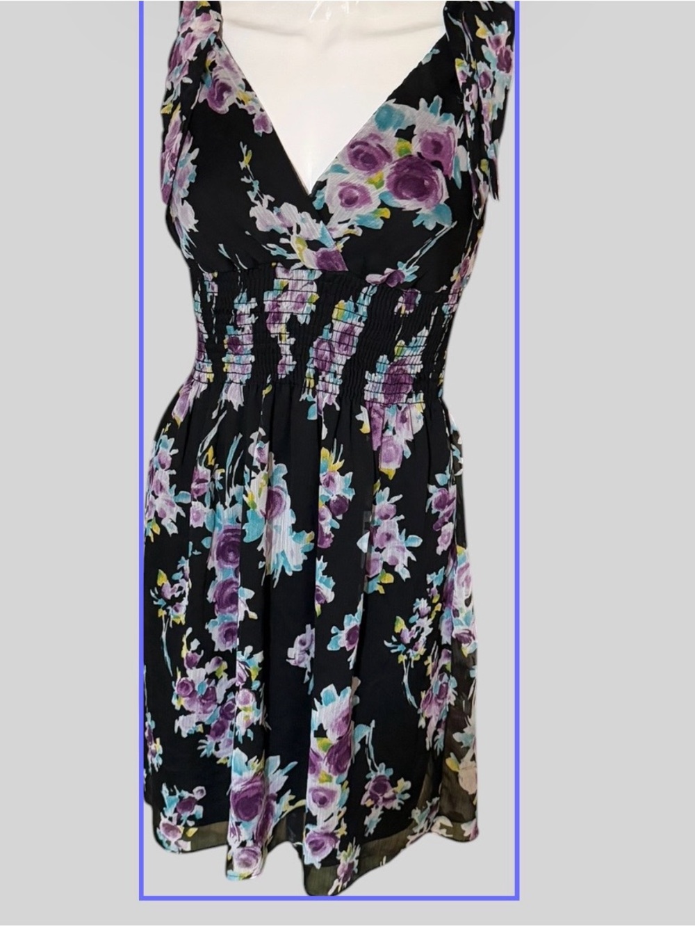 As U Wish Black Mini Dress with Purple & Teal Floral Print